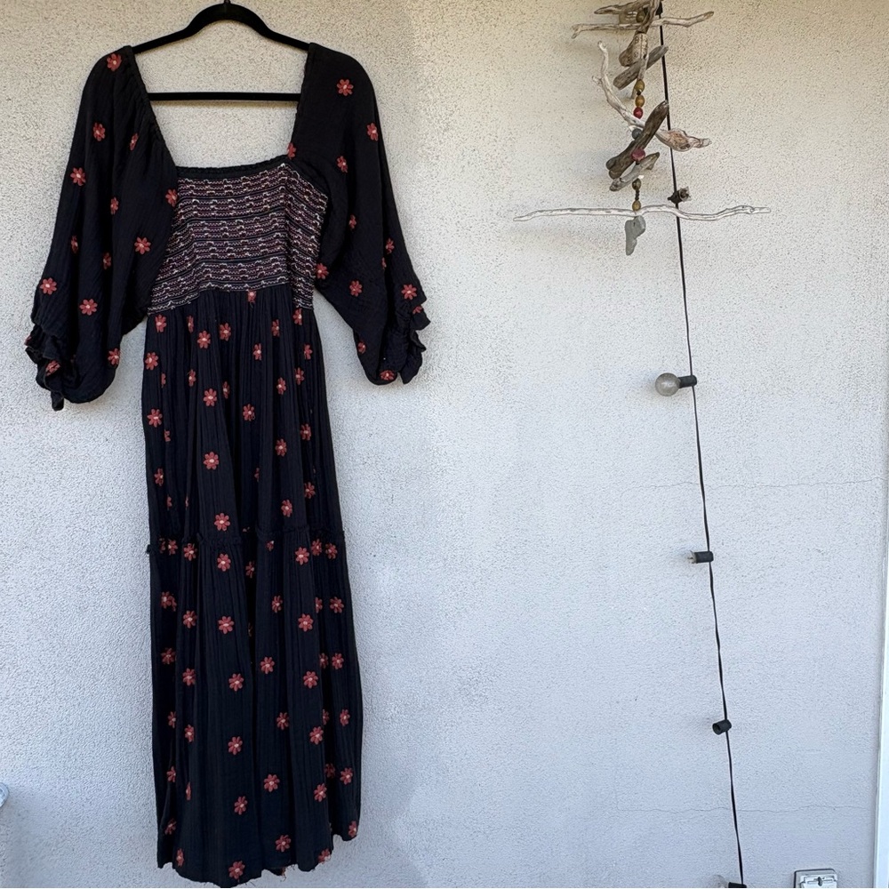 Free People Black Maxi Dress with Rose Print